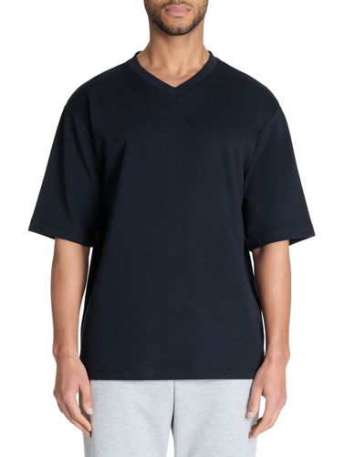 T-shirt oversize col v coton mélangé - marine - camaieu - Modalova