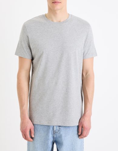 T-shirt straight col rond coton mélangé + long - gris chiné - camaieu - Modalova
