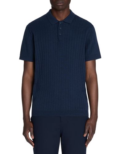 Polo regular en maille texturée coton mélangé - marine - camaieu - Modalova