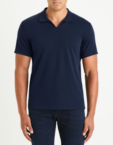 Polo regular col cubain en coton mélangé - marine - camaieu - Modalova