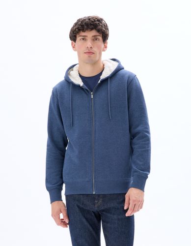 Sweat zippé à capuche coton mélangé - marine - camaieu - Modalova