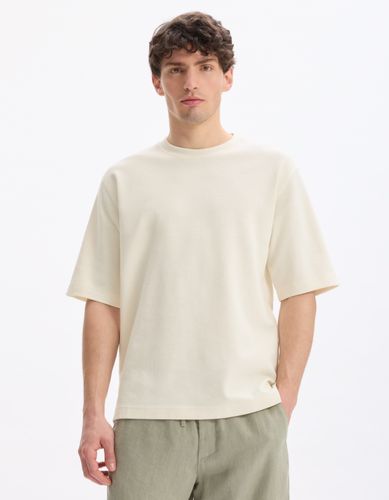 T-shirt oversize col rond - beige - camaieu - Modalova
