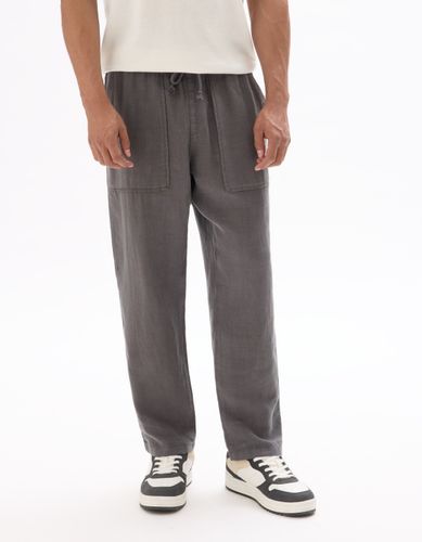Pantalon uni 100% lin - gris foncé - camaieu - Modalova