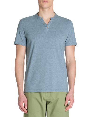 T-shirt regular col tunisien coton mélangé - bleu - camaieu - Modalova