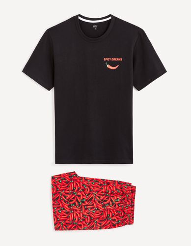 Pyjama 100% coton - noir et rouge - camaieu - Modalova