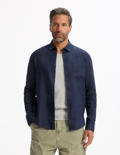 Chemise regular 100% lin - marine - camaieu - Modalova
