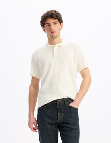 Polo regular en maille et jeu de point - écru - camaieu - Modalova