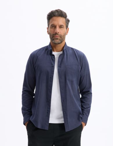 Chemise regular slub 100% coton - marine - camaieu - Modalova