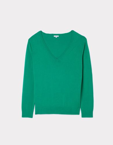 Pull en maille fine col V - vert émeraude - camaieu - Modalova