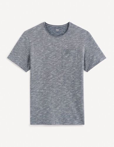 T-shirt à col rond en coton et lin - marine - celio - Modalova
