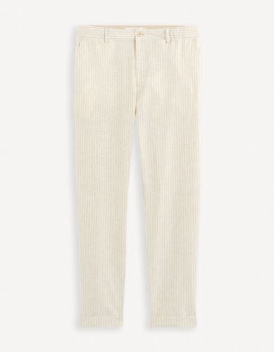 Pantalon rayé en lin et coton - ecru - celio - Modalova