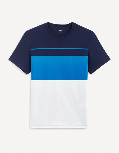 T-shirt col rond color block en coton - marine - celio - Modalova