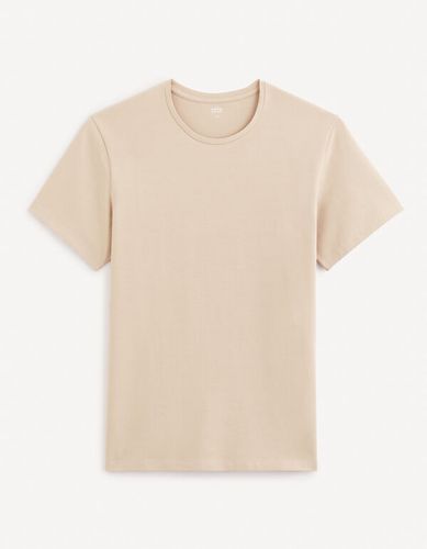 T-shirt col rond coton stretch - beige - celio - Modalova