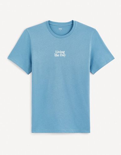 T-shirt col rond imprimé en coton - bleu - celio - Modalova