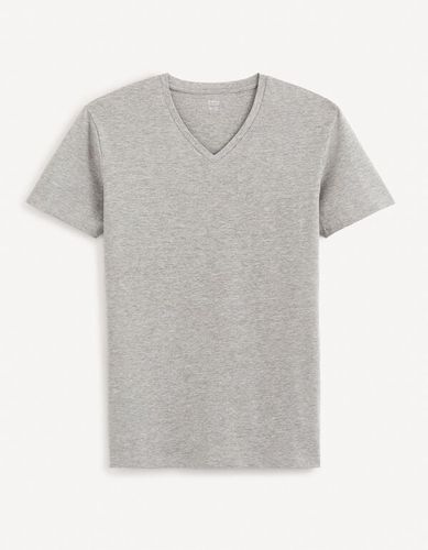 T-shirt col V coton stretch - gris chiné - celio - Modalova