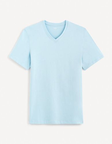 T-shirt col V 100% coton -bleu clair - celio - Modalova