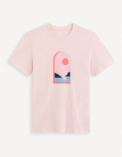 T-shirt à col rond en coton - rose pâle - celio - Modalova