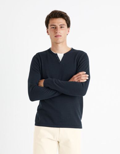 Pull col tunisien 100% coton - marine - celio - Modalova