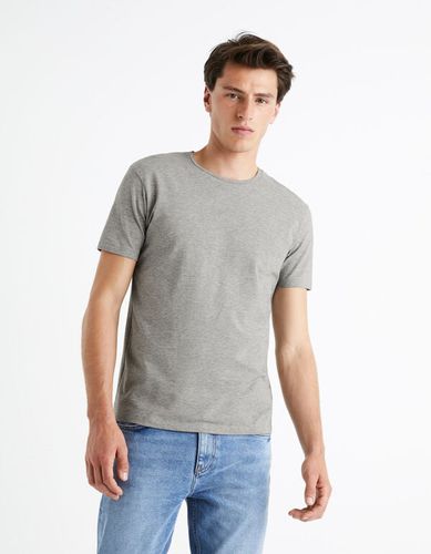 T-shirt col rond coton viscose stretch - gris chiné - celio - Modalova