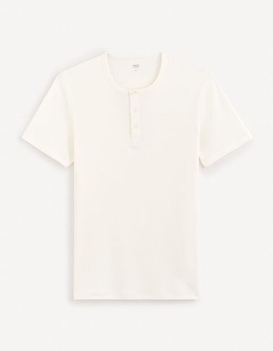 T-shirt col henley coton stretch - beige - celio - Modalova