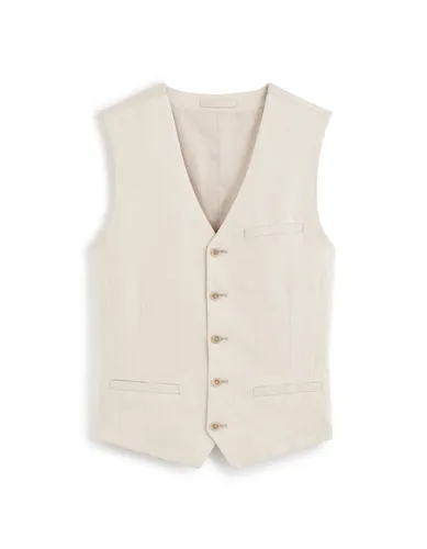 Gilet de costume slim en lin - beige - camaieu - Modalova