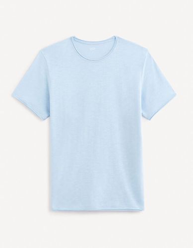 T-shirt col rond en coton - bleu clair - celio - Modalova