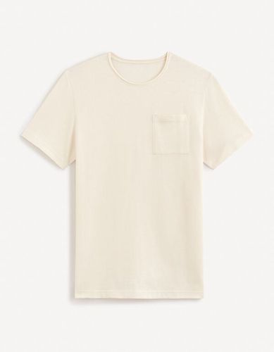 T-shirt à col rond en coton et lin - beige - celio - Modalova