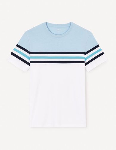 T-shirt col rond en coton - bleu clair - celio - Modalova