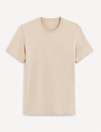 T-shirt col rond en coton - taupe - celio - Modalova