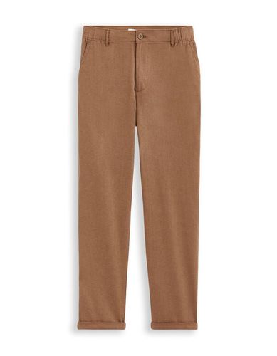 Pantalon straight en lin et coton - marron - camaieu - Modalova