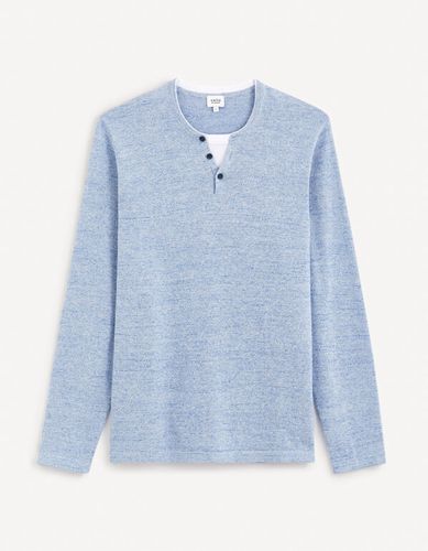 Pull col henley en coton mélangé - bleu - celio - Modalova