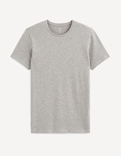T-shirt col rond coton stretch - gris chiné - celio - Modalova