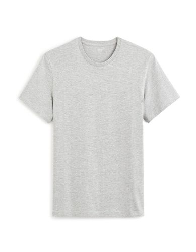 T-shirt straight col rond en coton mélangé - gris chiné - camaieu - Modalova