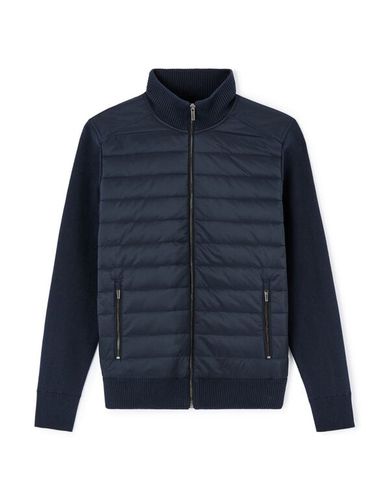 Veste blouson col montant en coton mélangé - marine - camaieu - Modalova