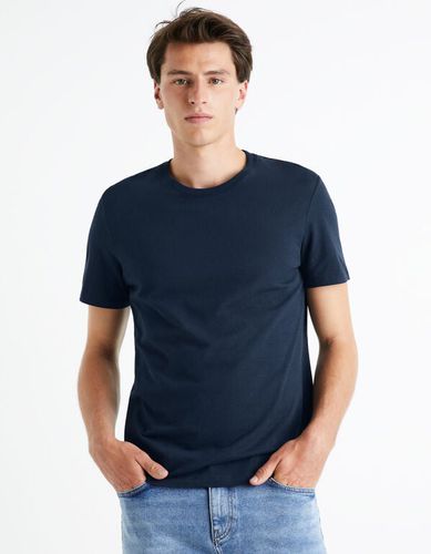 T-shirt col rond uni coton - Marine - celio - Modalova