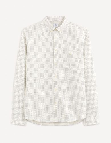 Chemise regular oxford 100% coton - crème et pois bleu ciel - celio - Modalova