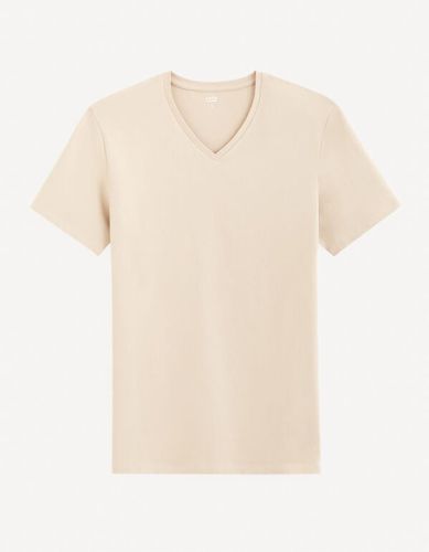 T-shirt col V coton stretch - taupe - celio - Modalova