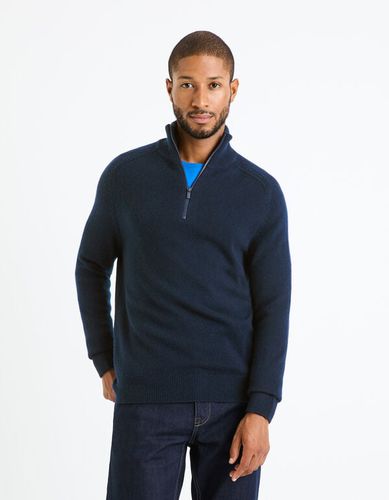 Pull col zippé 100% laine - marine - celio - Modalova