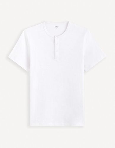T-shirt col henley en coton - blanc - celio - Modalova