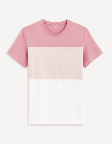 T-shirt col rond color block en coton - rose - celio - Modalova