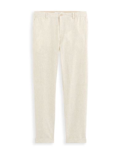 Pantalon rayé en lin et coton - ecru - camaieu - Modalova