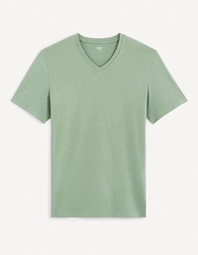 T-shirt col v en coton - vert minéral - celio - Modalova