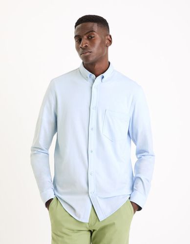 Chemise slim 100% coton maille piquée - bleu ciel - celio - Modalova