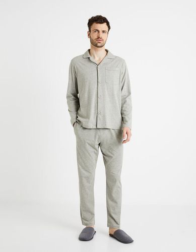 Pyjama coton mélangé - gris chiné - celio - Modalova