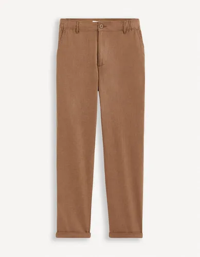 Pantalon straight en lin et coton - marron - celio - Modalova