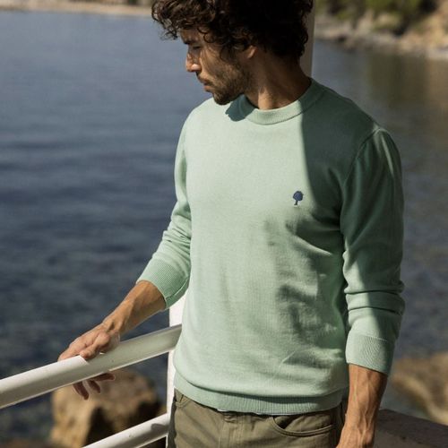 Pull vert clair broderie arbre - FAGUO - Modalova