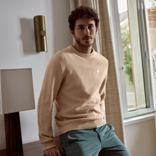 Pull beige foncé broderie arbre - FAGUO - Modalova