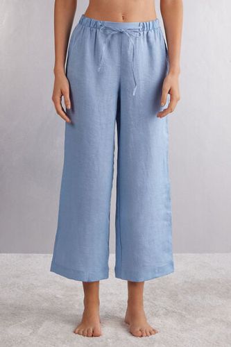 Full Length Linen Cloth Pants with Drawstring Woman Light Blue Size S - Intimissimi - Modalova