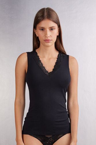 Pretty Flower Modal and Lace Tank Top Woman Black Size M - Intimissimi - Modalova