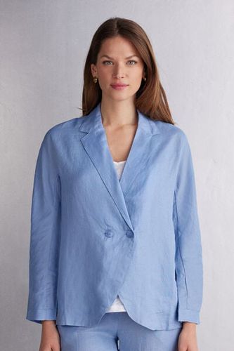 Linen Cloth Double Breasted Jacket Woman Light Blue Size S - Intimissimi - Modalova